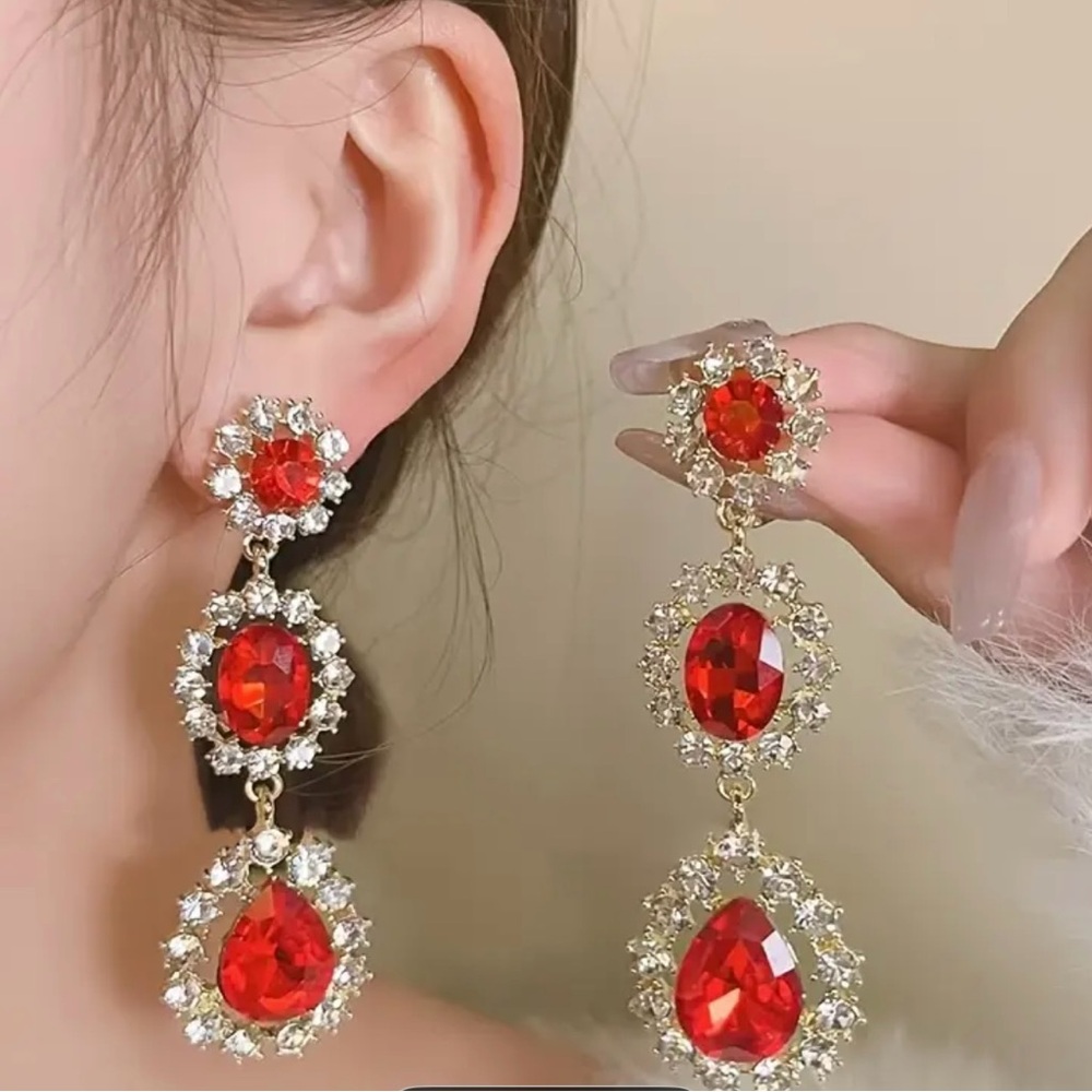 Elegant Red and Gold Drop Earrings